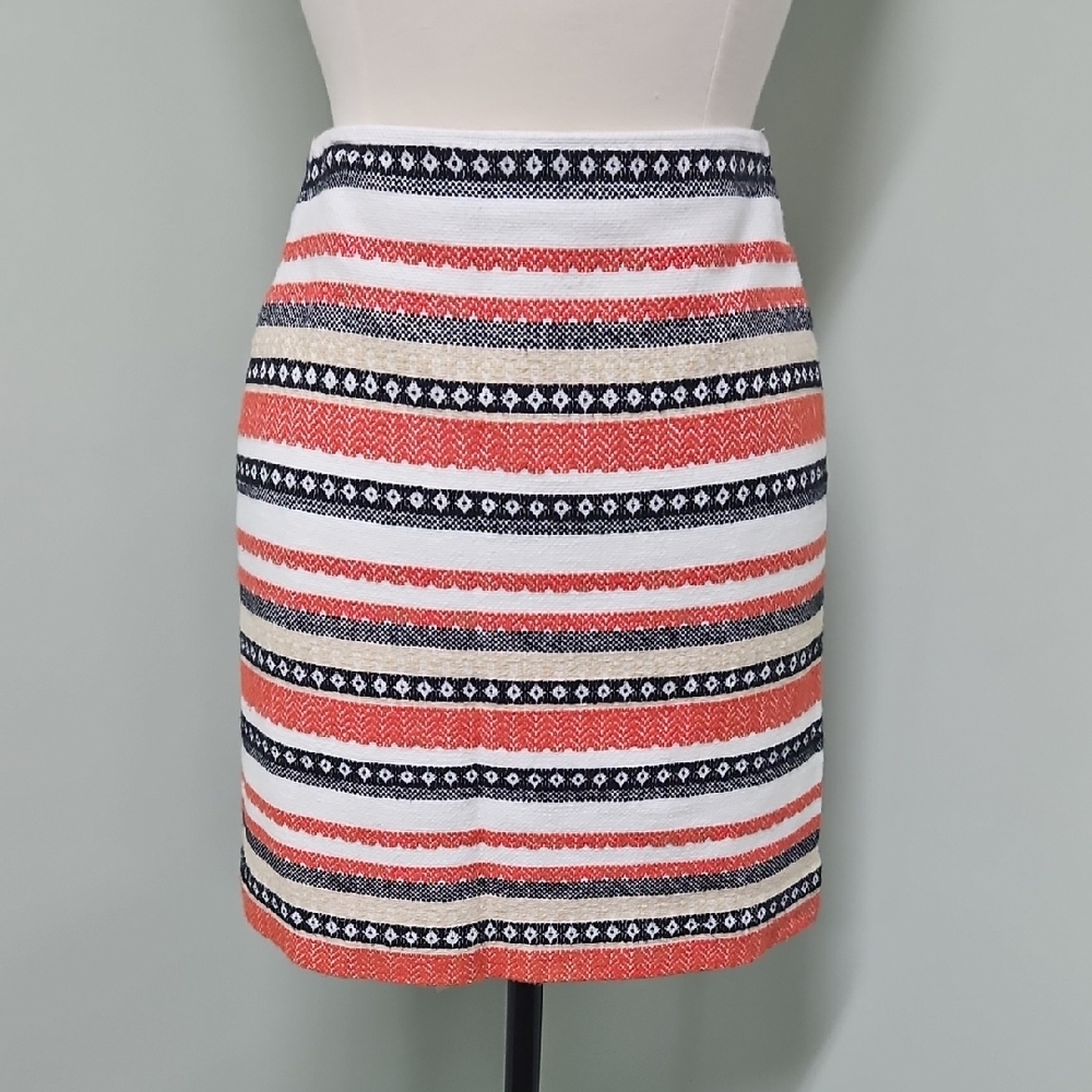 Loft Striped Short Pencil Skirt Womens Lined Boho Print Autumn Fall Size 2p